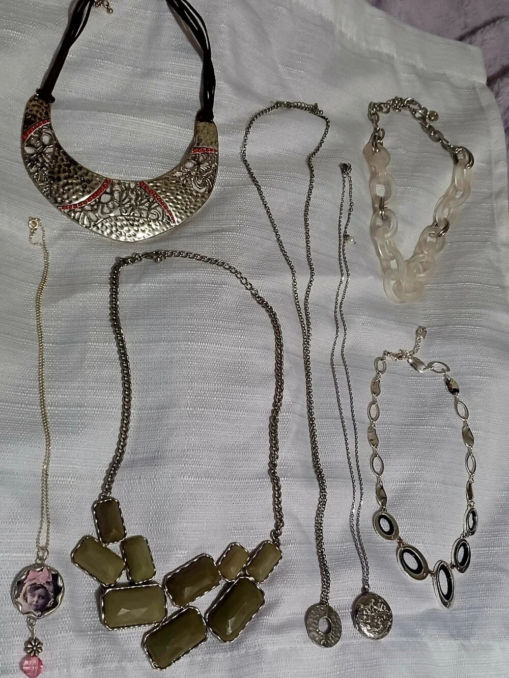 Business casual necklace jewelry lot bundle 2 long silver picture lockets signed